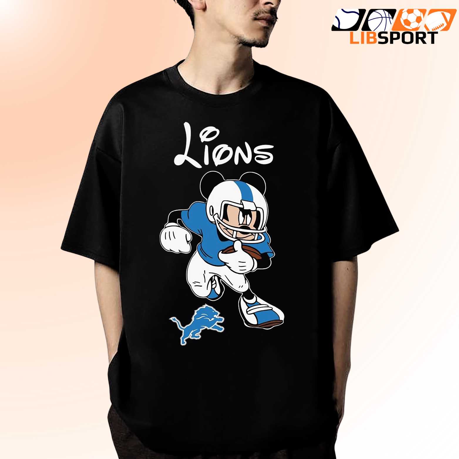 Mickey Mouse Playing Football Detroit Lions Tee, Unisex Nfl Fan Shirt